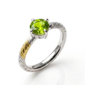 Peridot and 22ct gold inlay silver 'Vine' ring