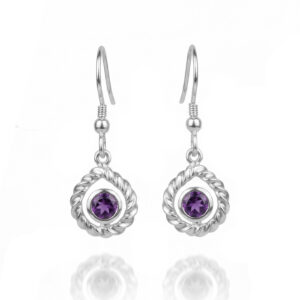 Silver and Amethyst 'Twisted Pear' drop earrings
