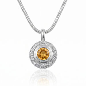 Silver and Citrine large 'Whirl' pendant on Snake Chain
