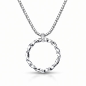 Silver 'Water' pendant with diamond set bail, on snake chain