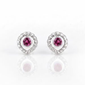 Silver and Rhodalite Garnet 'Twisted Pear' stud earrings