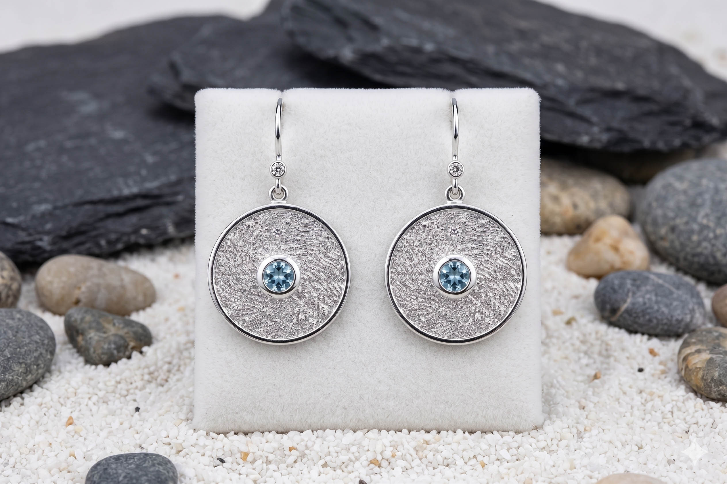Silver, Aquamarine and Diamond 'Cracked Ice' drop earrings